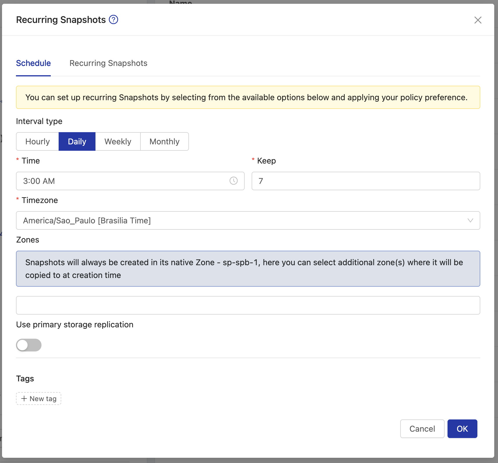 Example daily schedule at 03:00, retaining seven snapshots.